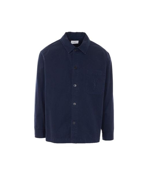 Saint Laurent Blue Cassandre Overshirt Jacket for men