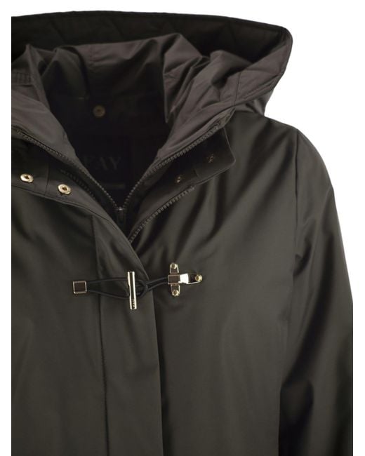 Fay Black Technical Gabardine Toggle Coat
