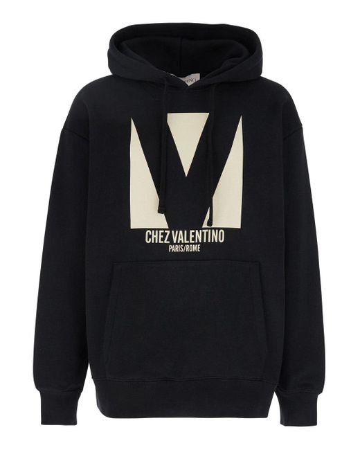 Valentino Garavani Black 'Chez' Hoodie With Drawstring Hood And Maxi Logo Print On The Front for men