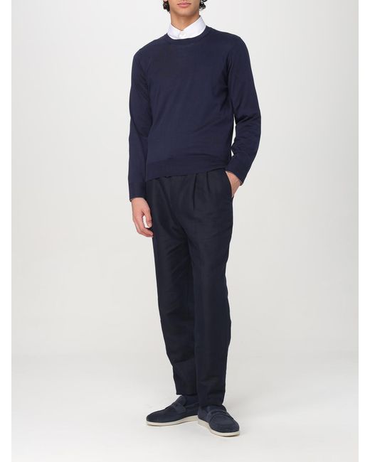 Brunello Cucinelli Blue Linen And Cotton Trousers for men