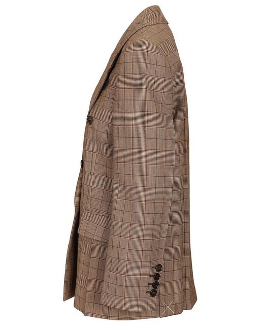 Chloé Brown Tailored Double-Breasted Checked Wool Jacket