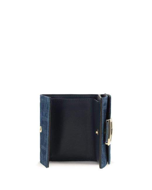 Fendi Blue Trifold Wallet With Ff Monogram