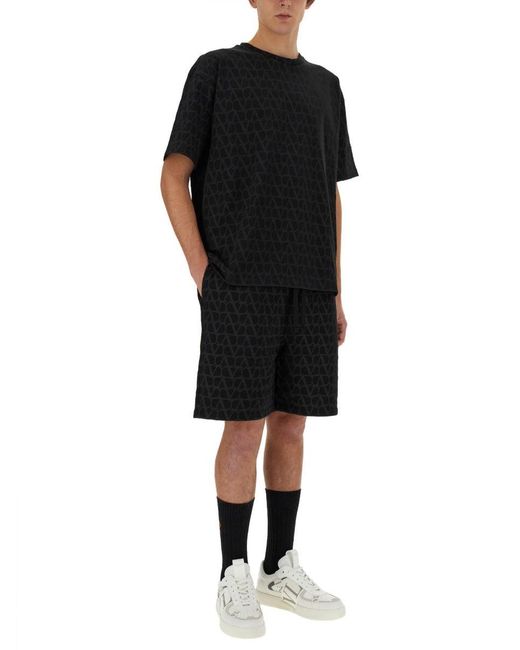 Valentino Black Bermuda Shorts With "Toile Iconographe" Print for men