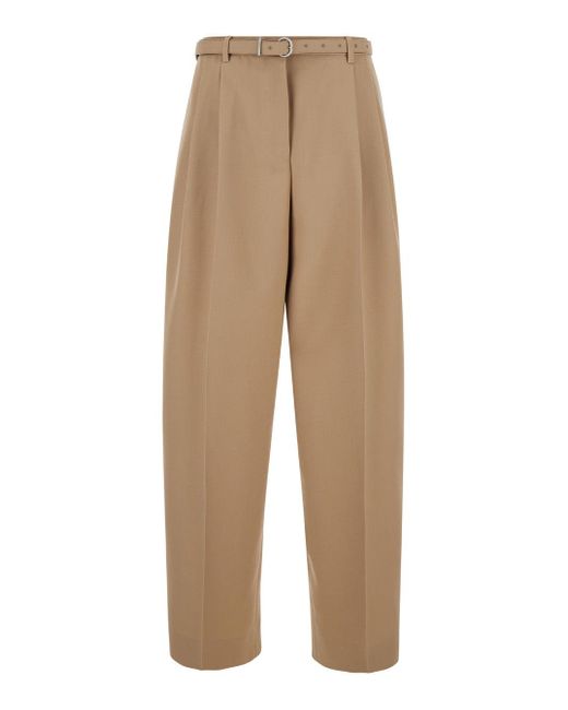Jil Sander Natural Pants With High Waist And Belt And Pences On The Front for men
