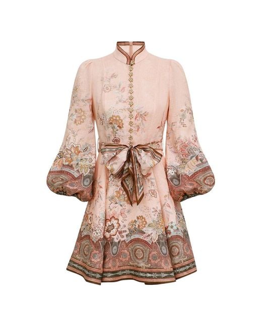 Zimmermann Pink Alchemy Linen Mini Dress