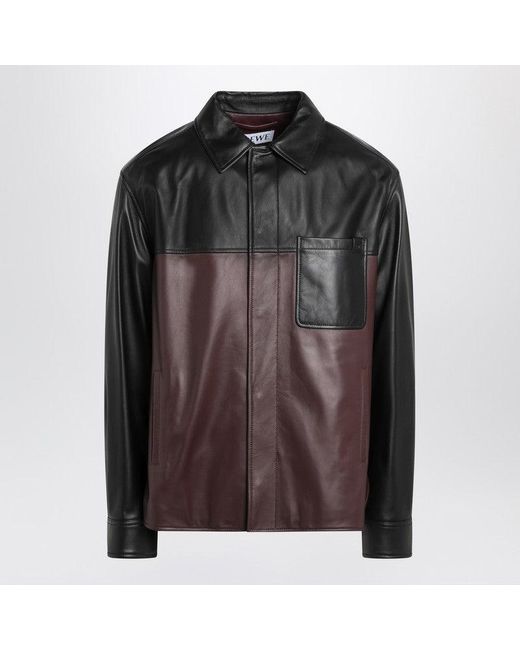 Loewe Men's Black Burgundy Leather Overshirt