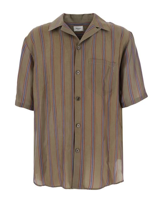 Saint Laurent Brown Shirt Boxy Strips Cotton for men