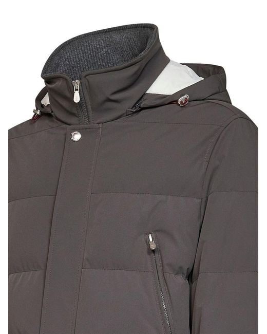 Brunello Cucinelli Gray Hooded Down Jacket for men