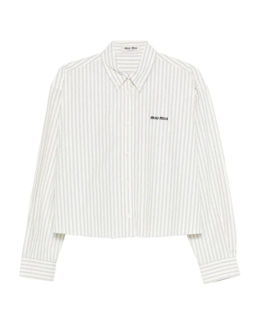 Miu Miu Women's White Striped Cotton Shirt
