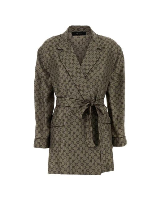 Gucci Green Gg Silk Shirt Jacket