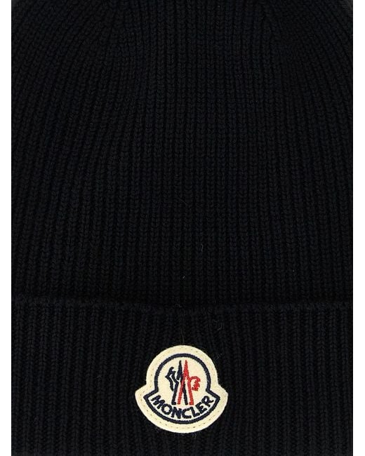 Moncler Black Logo Wool Beanie for men