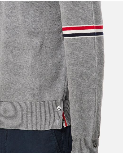 Thom Browne Gray Crewneck Pullover With Stripe Detail for men