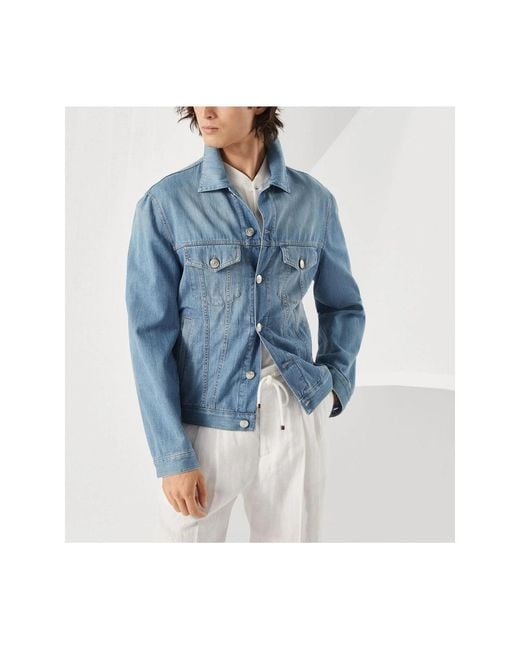Brunello Cucinelli Blue Button Up Denim Jacket for men