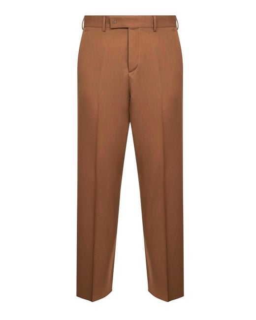 cigarette pants mens Fendi Tobacco Wool Gabardine Cigarette Trousers in Brown for Men