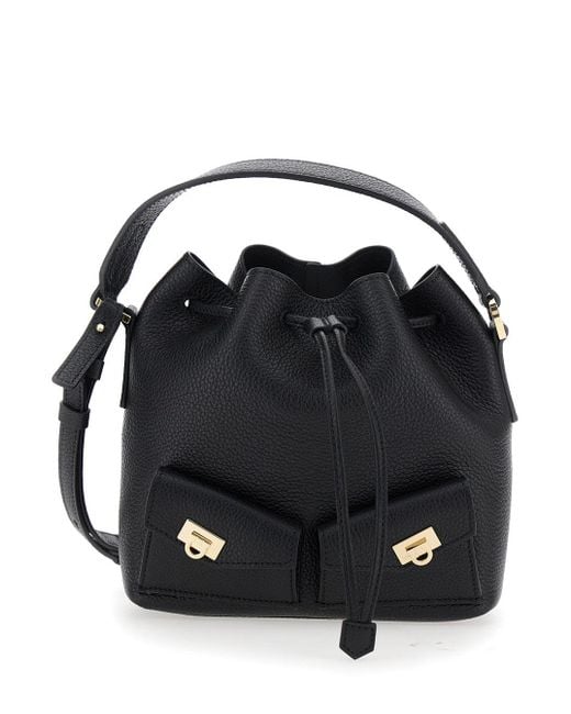 Ferragamo Black Crossbody Bag With Adjustable And Removable Shoulder Strap And One Top Flat Handle