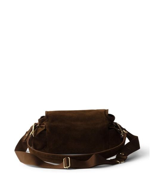 Prada Brown Explore Medium Suede Shoulder Bag