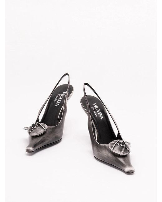 Prada White Leather Slingback Pumps