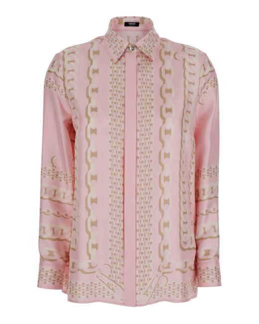 Versace Pink Shirt With Barocco Print for men