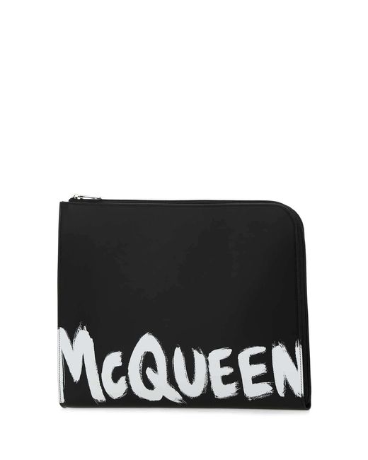 McQueen Black Leather Document Holder for men