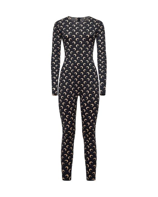 Marine Serre Women's Black Jumpsuit Catsuit Moon Printed