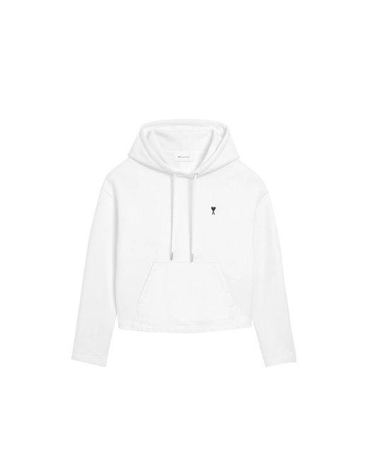 AMI White Drawstring Hoodie With Logo