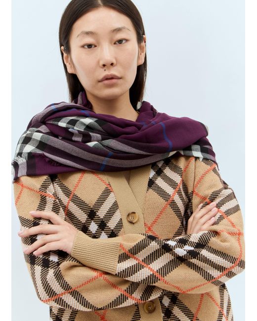 Burberry Giant Check Wool Scarf in Brown Lyst