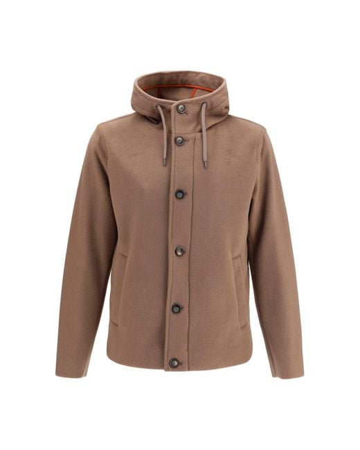 Herno Brown Hooded Button-Front Jacket for men