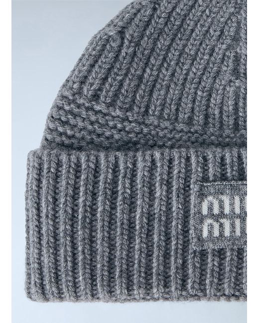 Miu Miu Blue Logo-Patch Wool Beanie