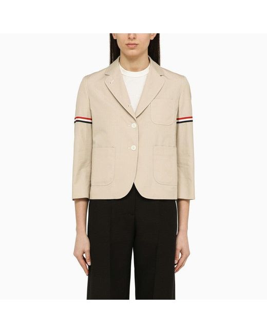 Thom Browne Khaki Cotton Blend Short Blazer in Natural Lyst