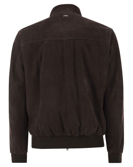 Herno Black Suede Goatskin Bomber Jacket for men