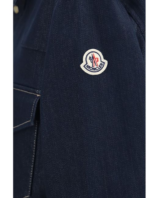 Moncler Blue Denim Jacket With Logo Patch for men