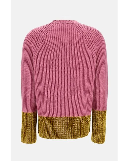 Marni Pink Color Block Wool Crew Neck Sweater With Exposed Stitching
