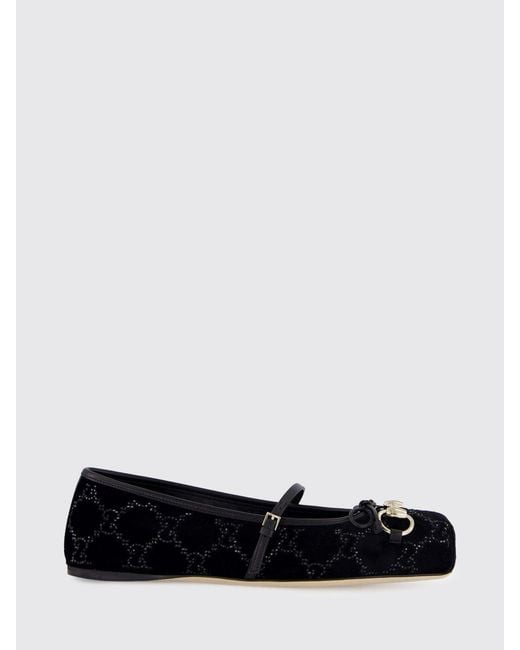 Gucci White Velvet Horsebit Ballerinas With Gg Rhinestone Monogram