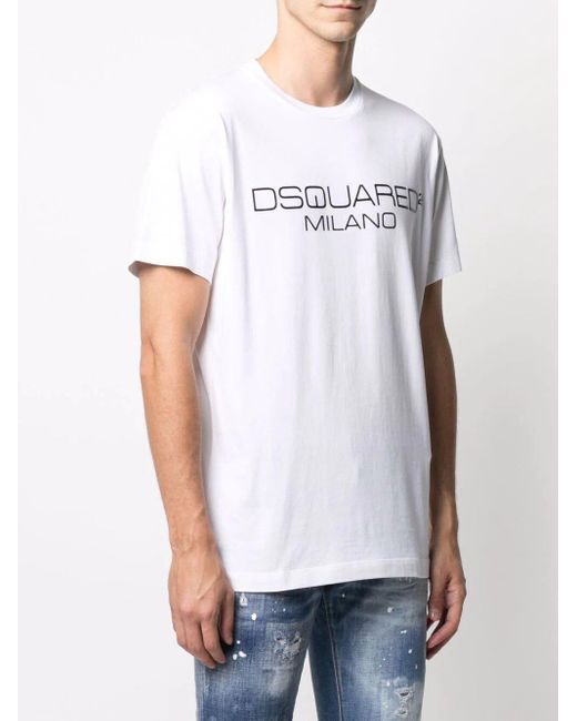 DSquared² Cotton Milano Log Print T-shirt in White for Men | Lyst