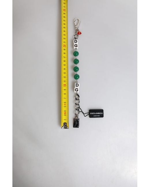Dolce & Gabbana White Tone Brass Bead Dice Logo Embellish Charm Bracelet
