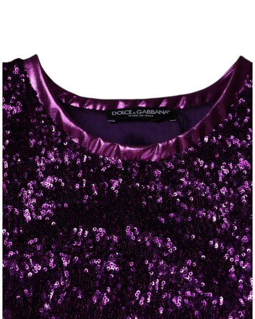 Dolce & Gabbana Purple Sequin Round Neck Sleeveless T-Shirt for men