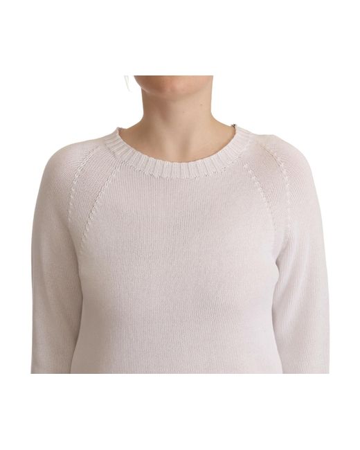 Alpha Studio White Long Sleeves Crewneck Pullover Sweater