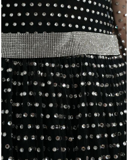 Dolce & Gabbana Black Crystal Embellished A-Line Gown Dress