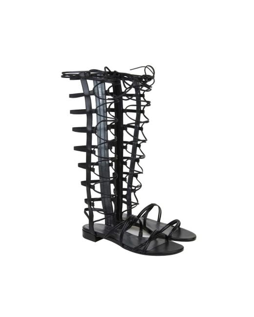 Stuart Weitzman Black Sparta Leather Gladiator Boots (M Us)