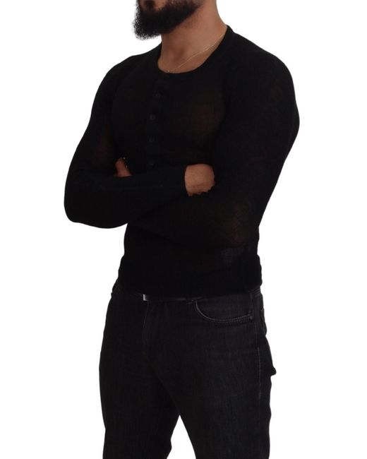 Dolce & Gabbana Black Cashmere Button Pullover Sweater for men