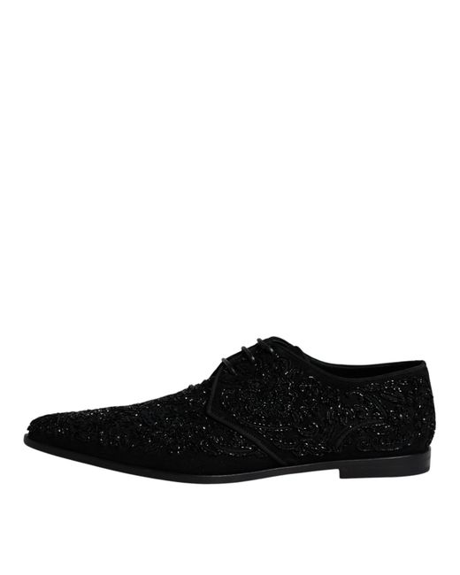 Dolce & Gabbana Black Embellished Suede Derby Formal Shoes for men