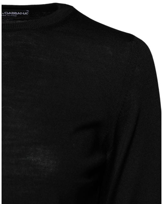 Dolce & Gabbana Black Wool Knit Crew Neck Pullover Sweater