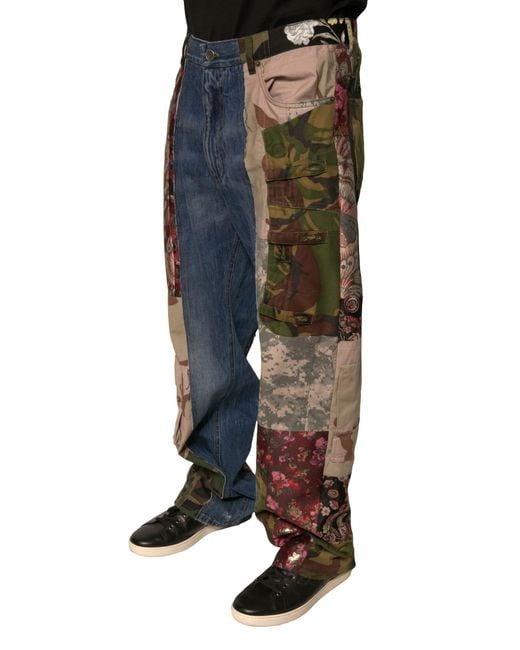 Dolce & Gabbana Blue Patchwork Cotton Straight Denim Jeans for men