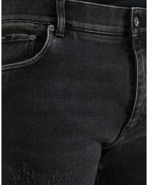 Dolce & Gabbana Black Cotton Stretch Skinny Denim Logo Jeans for men