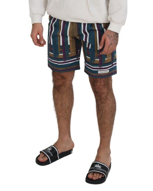 Dolce & Gabbana Blue Striped Stretch Cotton Shorts for men