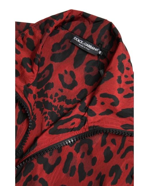 Dolce & Gabbana Red Leopard Nylon Full Zip Sweater for men