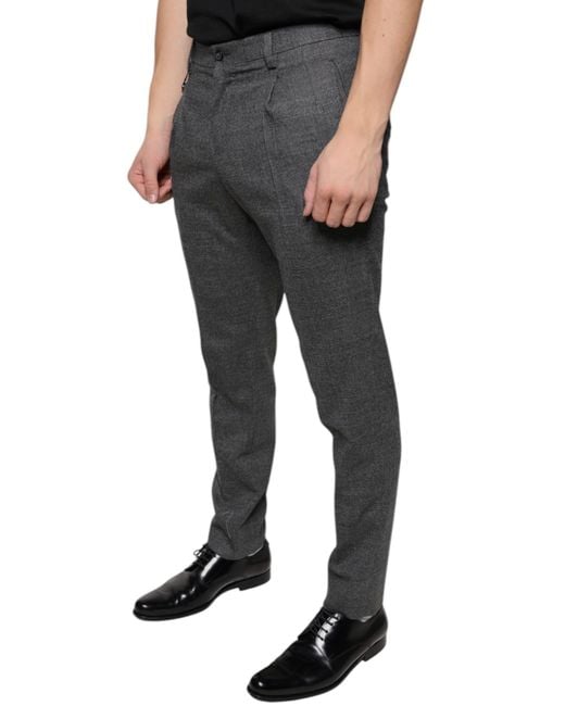 Dolce & Gabbana Black Check Tartan Wool Skinny Pants for men