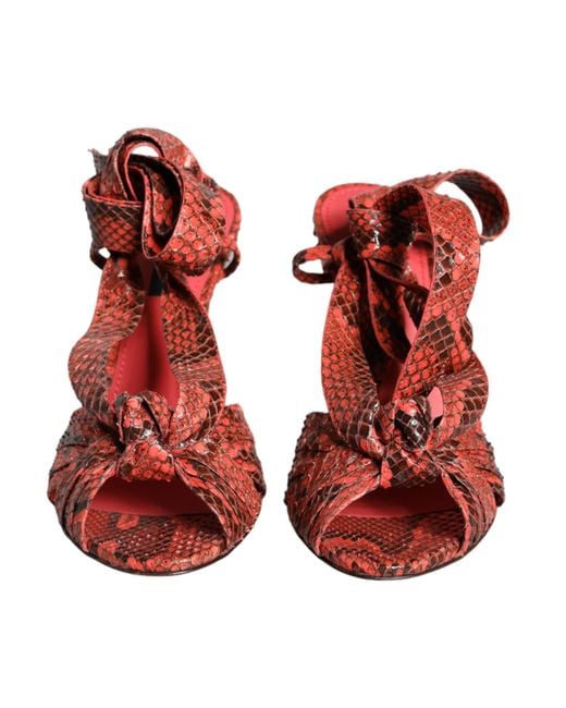 Dolce & Gabbana Red Exotic Leather Heels Sandals Shoes
