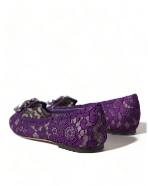 Dolce & Gabbana Purple Vally Taormina Lace Crystals Flats Shoes