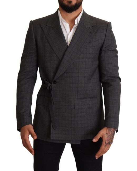 Dolce & Gabbana Black Check Wool Slim Fit Blazer Jacket for men